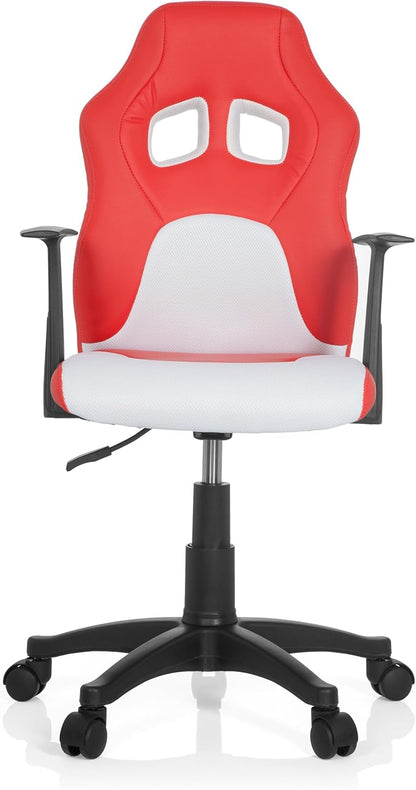 hjh OFFICE 670760 kinder- en jeugddraaistoel Ten Game AL kunstleer rood/wit kinderstoel draaistoel met armleuning, meegroeiend
