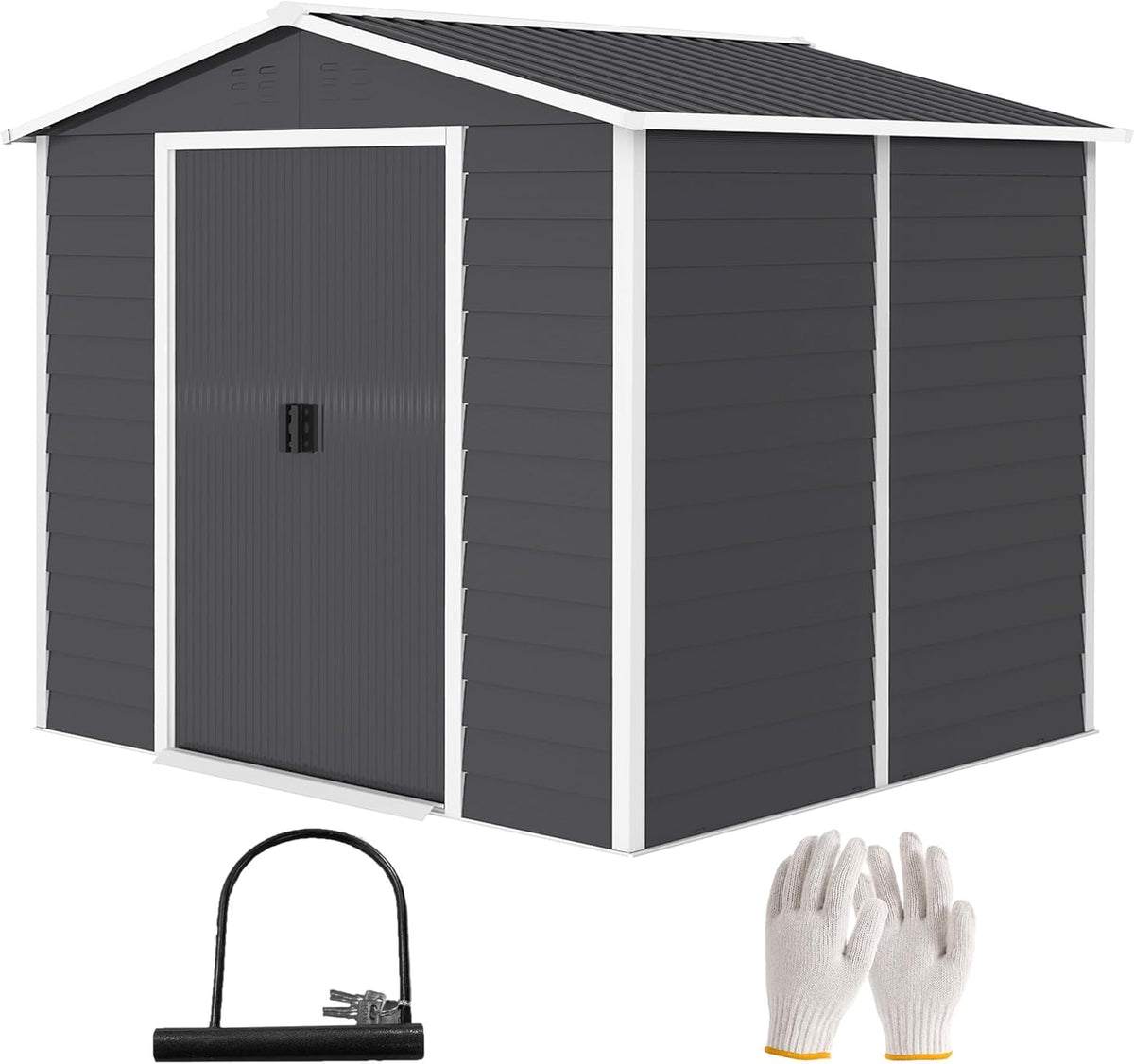 Outsunny Garden Shed 4.4 m2, Garden Shed with Saddle Roof, Sliding Door, Foundation, Easy Assembly, 240 x 206 x 198 cm, Garden Shed Made of Galvanized Steel, Weatherproof, for Garden, Dark Grey - QUORE