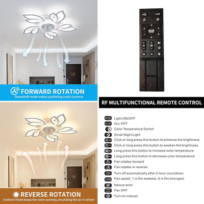 Plafondventilator met verlichting, plafondventilator met 6 snelheden, 3 kleuren, met lichtgevende afstandsbediening, inbouwplafondventilator, moderne led-kroonluchter met verlichting voor