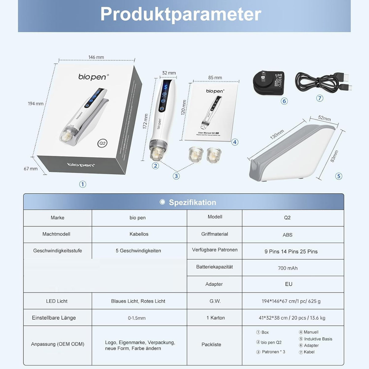 Microneedling pen – Dermapen – Mesopen – Huidverzorgingspen – Beauty pen – 3-In-1 met EMS-Microstroom en LED-Licht – 5 Snelheden en Intelligente Sensorbasis