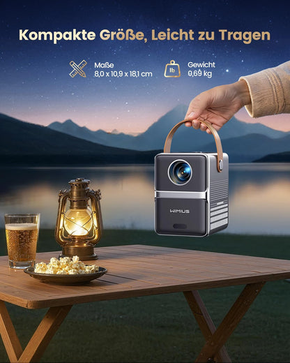 Netflix Official Mini-beamer, 4K [Dolby Audio], smart beamer, klein, met WiFi6, 2-weg bluetooth, Full HD, 1080P, elektrische focus, auto, verticale trapeziumcorrectie, korte afstand, projector