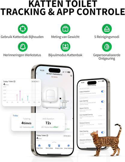 Automatische Kattenbak – Zelfreinigend – Slimme Kattenbak – Geurvrij – App-bediening – Extra Ruim 48x52 cm – Dubbele Geurcontrole & Lekvrij Ontwerp - QUORE