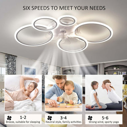 RGB Plafondventilator met ledlicht, dimbaar, slaapkamer, stil, plafondventilator, met afstandsbediening, omkeerbaar, 6 snelheden, timing, kroonluchter, ventilator, woonkamer, Φ 95 cm, wit