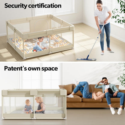 Fodoss Baby Playpen, 120 x 120 cm, Modular and Foldable, Beige with Children's Design, This Large Playpen is Perfect for Home, Beige - QUORE