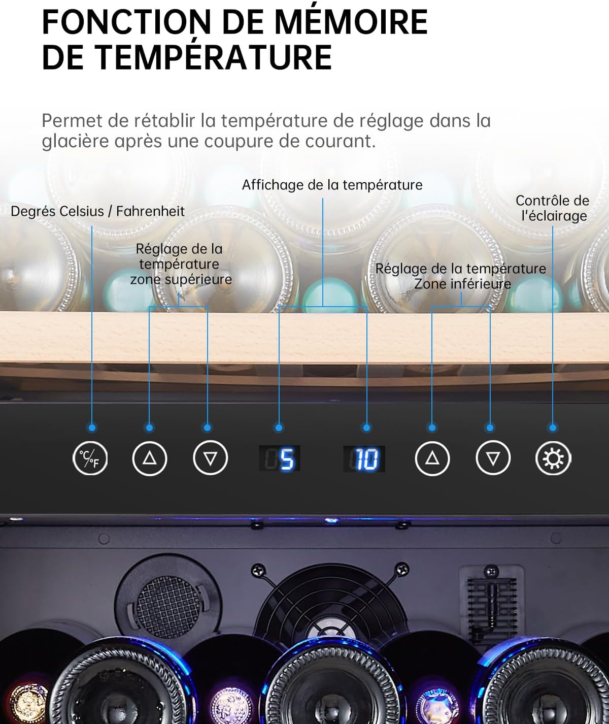 Kalamera KRC-45BSS Wijnkoelkast met 2 zones, roestvrijstalen look, 45 flessen (tot 310 mm hoogte), 120 liter, twee koelzones 5-10 °C/10-18 °C, vrijstaand