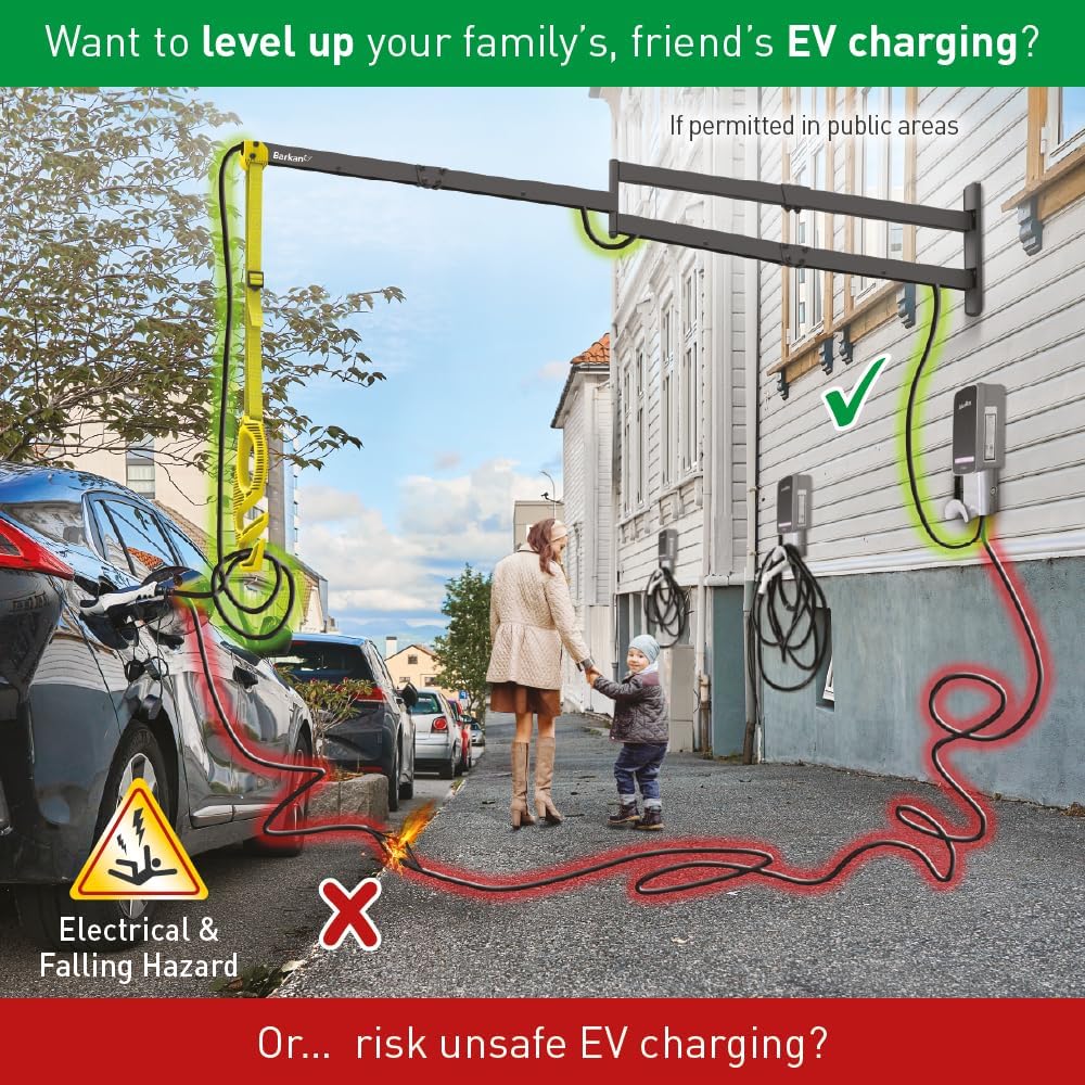 Barkan 160 cm lange EV oplaadkabel wandhouder arm, 5 jaar garantie, buiten/outdoor, weerbestendig en waterdicht, voor E-auto EV/PHEV/elektrische autokabel