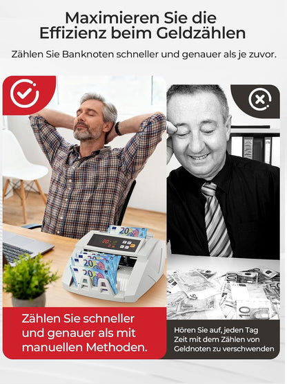 FOHERE Geldtelmachine, professionele geldteller met UV/MG/IR/DD vervalsingsherkenning, 1100 bankbiljetten/minuut, lcd-display, waarde- en batchmodus voor winkels, banken en restaurants