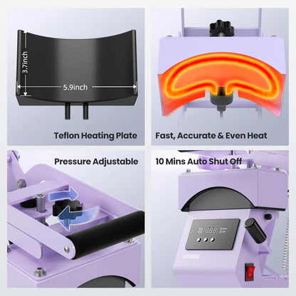 Cap-pershoedpers, warmtepersmachine, 9,5 x 15 cm, handmatige warmtepers, warmtepers, 360 ° rotatiecaps, warmtepersmachine met digitale led-temperatuur- en tijdregelaar, EU 220 V