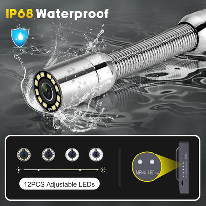 Inspectiecamera voor buizen met DVR, waterdicht IP68 met 11,9 cm (4,3 inch) LCD-monitor, industriële riolering, met 8 LED-lampen, SD-kaart, 16 GB
