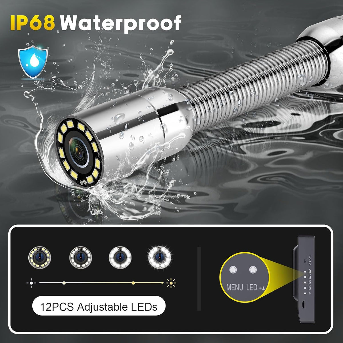 4,3 inch Rioolbuis inspectiecamera, 22 mm afvoer industriële endoscoop met DVR, rioolinspectie videocamera IP68 waterdicht met 12 stuks LED-verlichting voor loodgieters inspecteurs