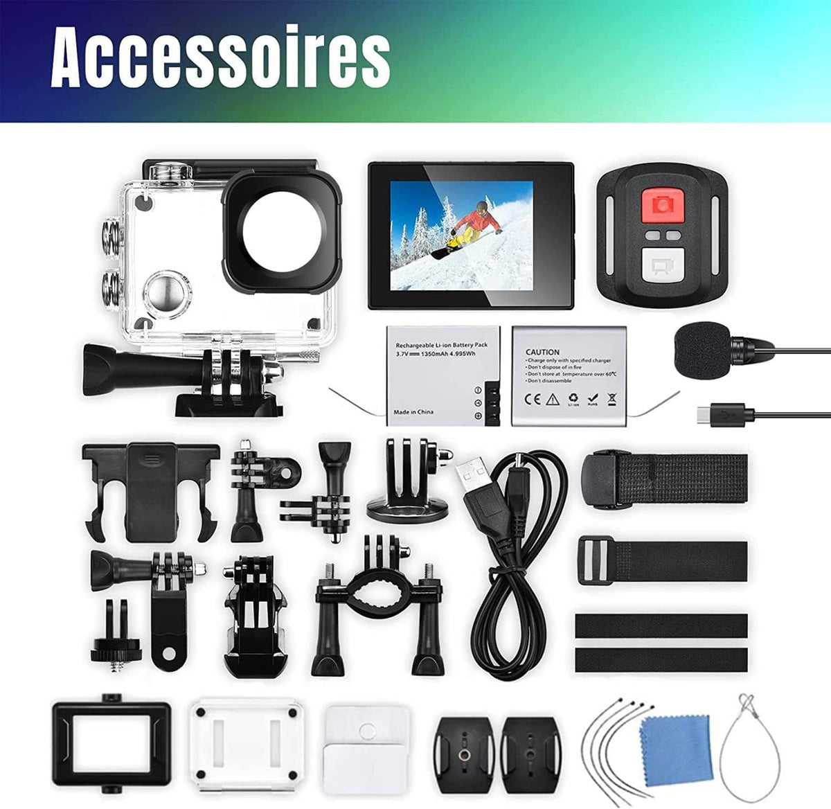 icefox Action Cam 4K Ultra HD 20MP camera onderwatercamera waterdicht 40M 170 graden ultra-groothoek WiFi camcorder EIS stabilisatie met dual 1350 mAh batterij