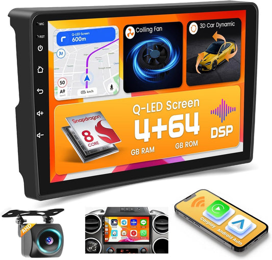 2-DIN Autoradio – Multimedia Systeem – Android Radio – Auto Entertainment – Touchscreen Radio – 9 Inch IPS Scherm – Qualcomm Snapdragon 8-Core – Draadloze CarPlay & Android Auto - QUORE