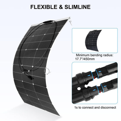 240 W 12 V flexibel monokristallijn zonnepaneel sets: 2 x 120 W flexibel zonnepaneel+30 A laadregelaar+Y-stekker mannelijk/vrouwelijk+zonnepaneel solar-kabel+O-ringaansluitkabel+metalen
