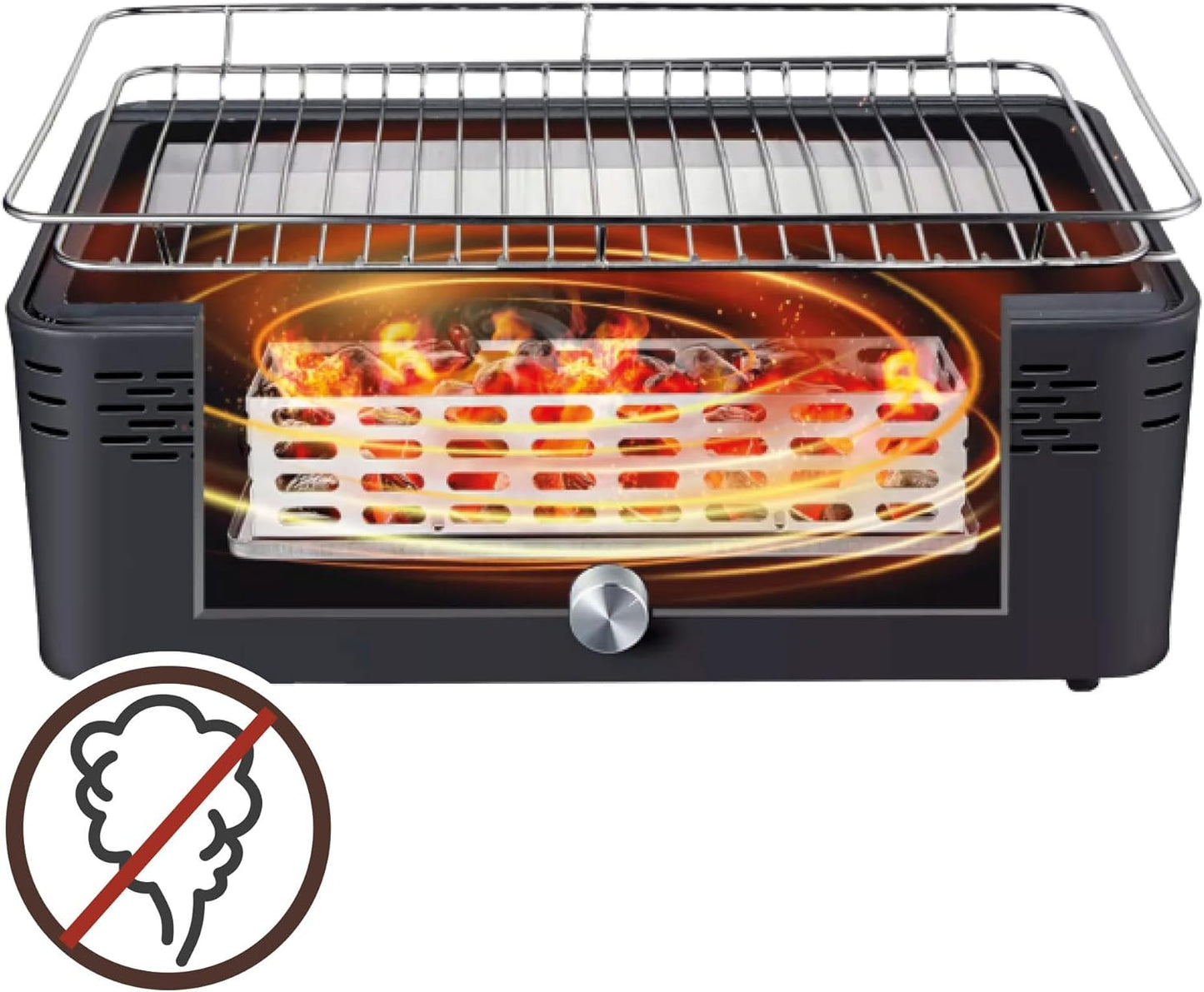 Aktive Draagbare houtskoolgrill, oplaadbaar, rookvrij, rechthoekig, druppelbescherming, afmetingen 45 x 28 x 19 cm, inclusief draagtas, terras-grill, balkon (63004)