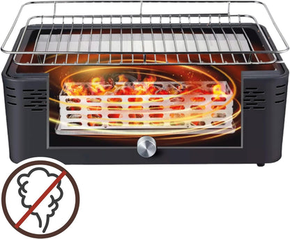 Aktive Draagbare houtskoolgrill, oplaadbaar, rookvrij, rechthoekig, druppelbescherming, afmetingen 45 x 28 x 19 cm, inclusief draagtas, terras-grill, balkon (63004)