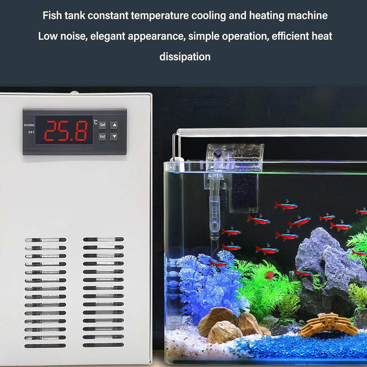 Aquarium Chiller 20L – Waterkoeler – Aquariumkoeler – Axolotl Koeler – Koelsysteem – 72W – Stil <35 dB