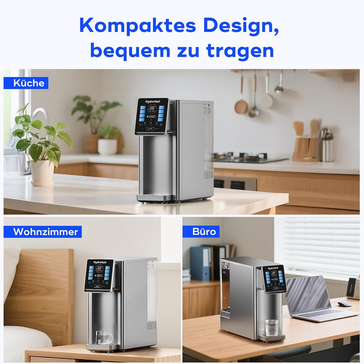 Omgekeerd osmosesysteem voor aanrecht, 6 niveaus onmiddellijke warmwaterdispenser, 8 instelbare temperaturen en 15 volumes, TDS-bewaking, nul installatie
