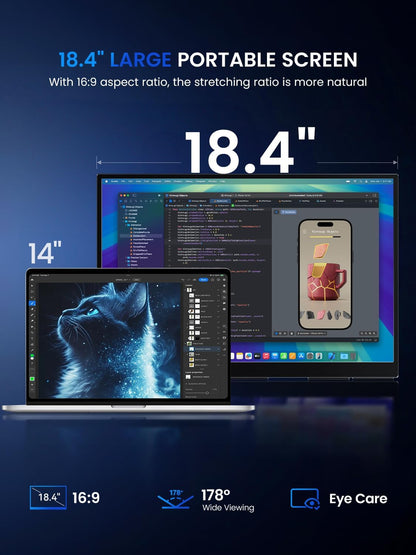 Draagbare Monitor QLED 4K 18.4 Inch EVICIV Mobiel Display met UHD 3840 * 2160 1500:1 IPS Scherm USB C Mini HDMI voor Laptop PC Xbo, VESA-monteerbaar