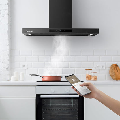 CIARRA CBCB9102-P A+++ Afzuigkap 90cm Recirculatielucht Afzuigkap 650m³/h Wi-Fi App Touch-bediening 4 niveaus Incl. booster Zwart