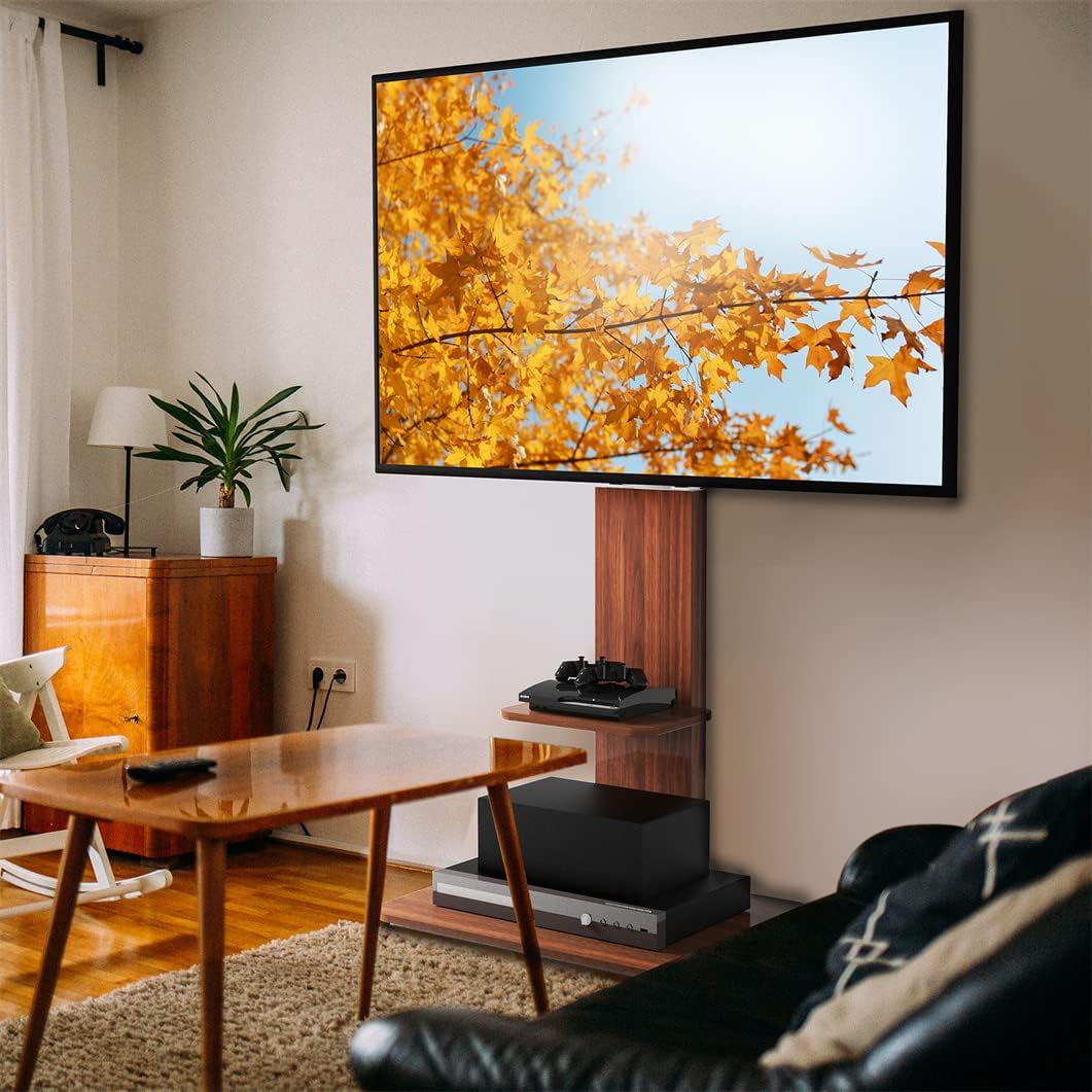 unho Tv-standaard van hout, in hoogte verstelbaar, televisiehouder met plank, universeel voor 32"-65", VESA 600x400mm, tot max. 40kg