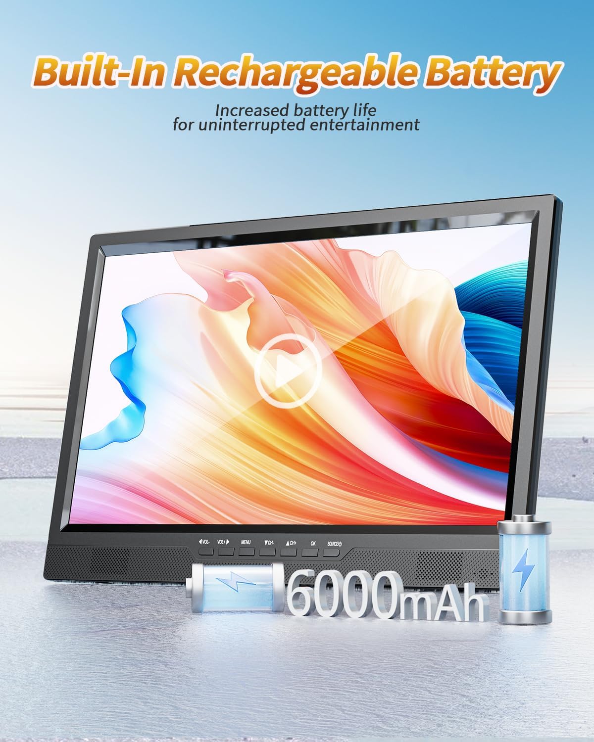 DESOBRY 19-inch tv, mini-tv met geïntegreerde 1080P kleine tv met antenne, digitale DVB-T2-tuner, HDMI AV USB, draagbare auto-tv voor kamperen, camper, keuken