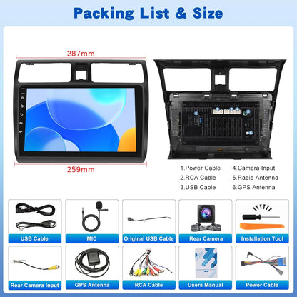 [2G+64G] Android Car Stereo for Suzuki Swift 2005-2010 with Wireless Carplay and Android Auto, 10 inch HD Touch Screen Car Radio with GPS/WiFi/Bluetooth/EQ/FM RDS