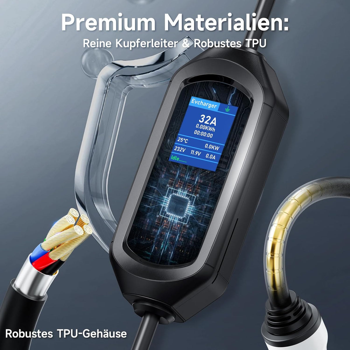 Type 2 oplaadkabel 7 kW mobiele Wallbox, 5 m 6-32 A 1-fasig oplaadkabel type 2 CEE-stekker, draagbare EV oplader met instelbaar laadvermogen en timerfunctie, voor EV PHEV IEC 62196-2
