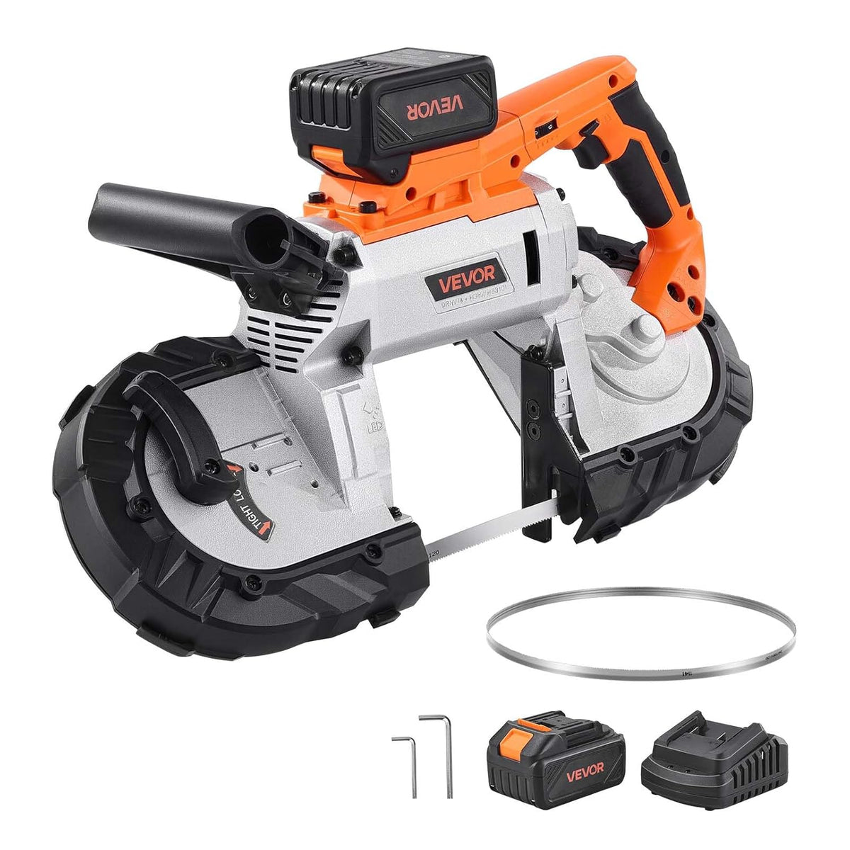 VEVOR 20 V accu-bandzaag, 127 x 115 mm zaagdiepte, metalen bandzaag met borstelloze motor, 4000 mAh-accu en oplader, 0-120 m/min variabel toerental, voor het zagen van metaal en hout