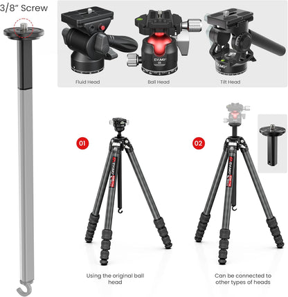 Statief camera koolstofvezel – Camerastatief – Fotostatief – Videostatief – Tripod – 360° panoramische kogelkop met Arca Swiss – Afneembare middenkolom, belastbaar tot 18 kg