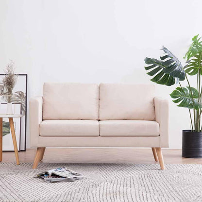 Gecheer 2 Seater Sofa with Seat Cushion, Upholstered Sofa for Living Room, Office, Bed, Lounge, Sofa Bed, Wooden Frame and Fabric, 116 x 70 x 73 cm, Cream White - QUORE