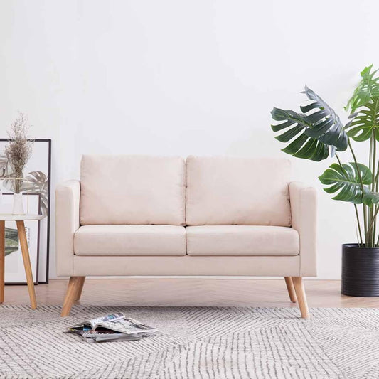 Gecheer 2 Seater Sofa with Seat Cushion, Upholstered Sofa for Living Room, Office, Bed, Lounge, Sofa Bed, Wooden Frame and Fabric, 116 x 70 x 73 cm, Cream White - QUORE