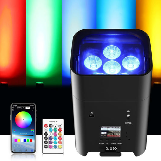UKing 6 * 18W battery led par floodlight rechargeable RGBWA+UV disco light floodlight stage light with remote control, supports APP/2.4GHz/DMX control for DJ Party weddings - QUORE