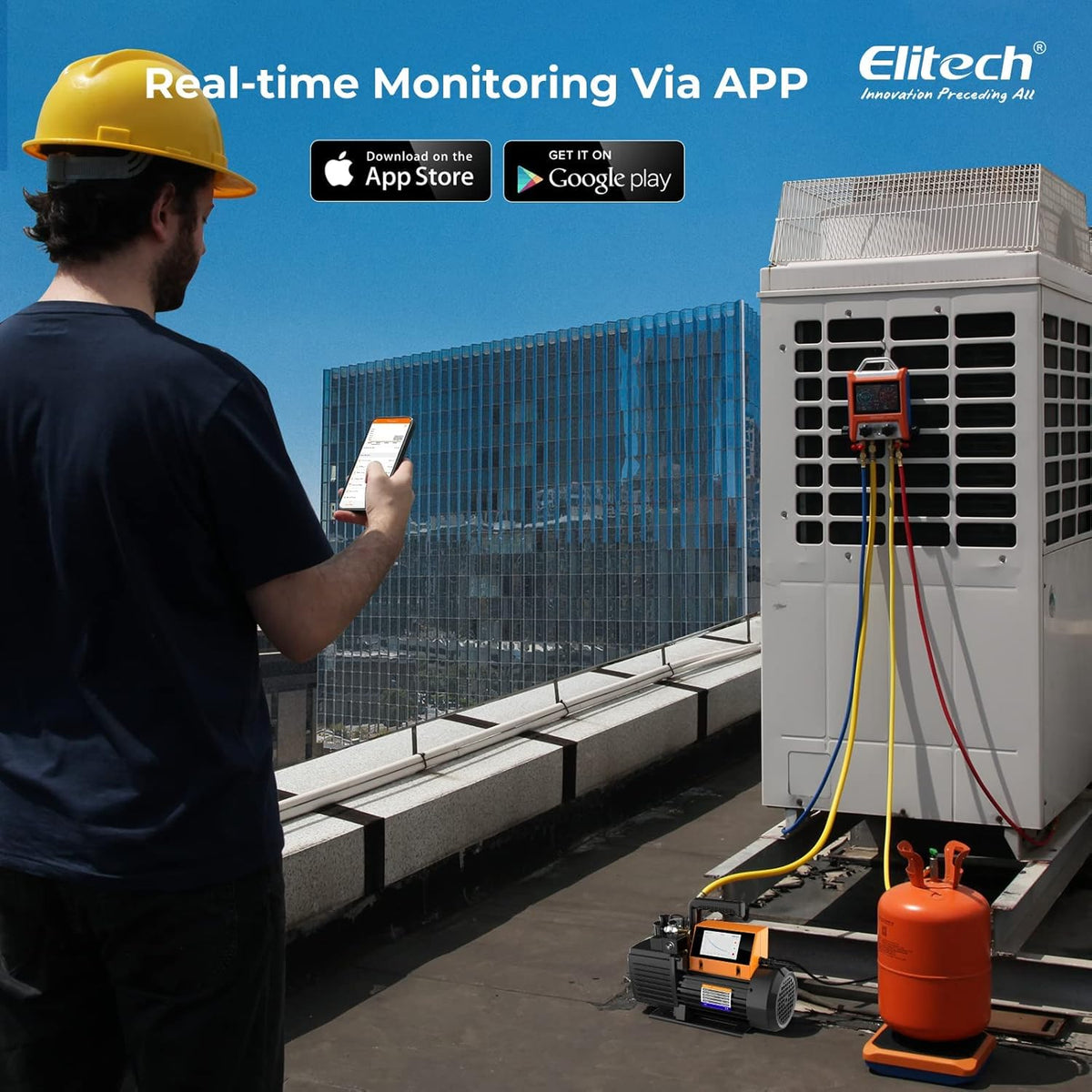 Elitech V700 Vacuum Pump 7 CFM – 2-Stage Intelligent HVAC Pump with Touch Screen, App Control and Additional Vacuum Gauge for Precise Leak Test - QUORE