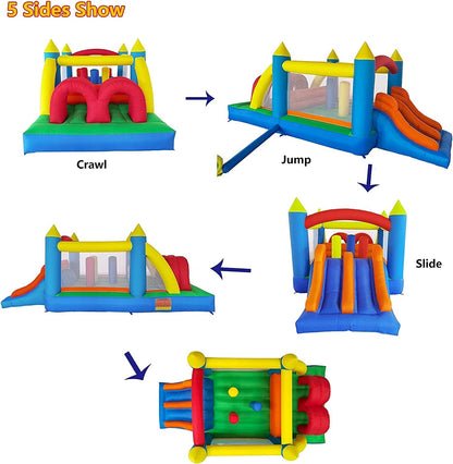 Springkasteel met ventilator, geschikt voor 3 tot 10 jaar springkasteel voor binnen en kinderen, groot springkasteel XXL kinderverjaardag (488 x 240 x 190 cm)