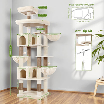 Kattenboom – Krabpaal – Klimpaal – Kattenhuis – Kattenmand – Extra Hoog 209 cm – Stevige Sisal Krabpalen
