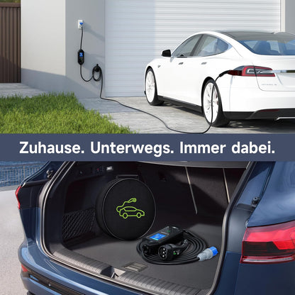 Type 2 oplaadkabel 7 kW mobiele Wallbox, 5 m 6-32 A 1-fasig oplaadkabel type 2 CEE-stekker, draagbare EV oplader met instelbaar laadvermogen en timerfunctie, voor EV PHEV IEC 62196-2