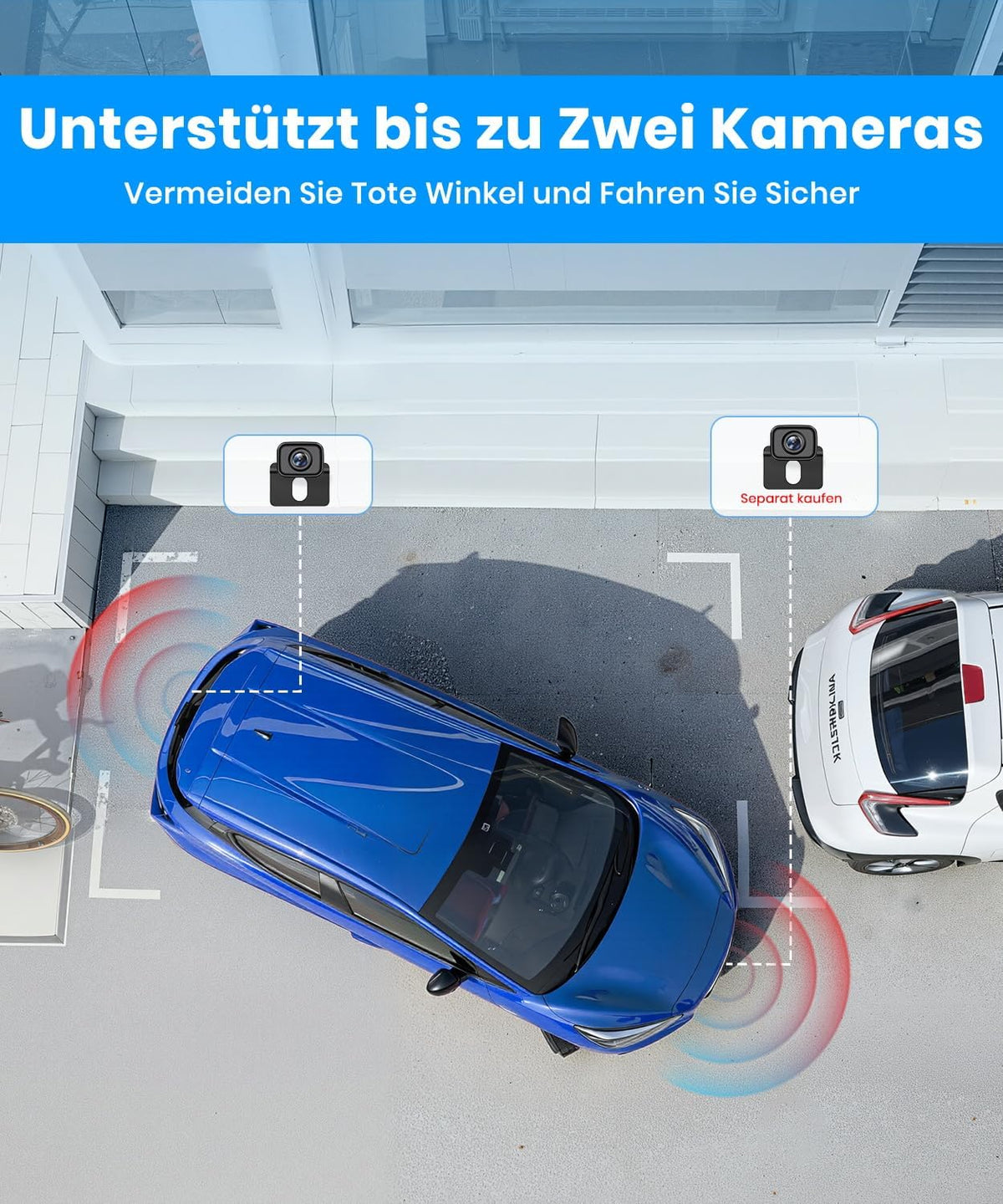 AUTO-VOX Draadloze achteruitrijcamera: 5 inch 1080P monitor, dubbel kanaal, installatie van 30 minuten, stabiele digitale radio-transmissie, IP69K waterdicht en nachtzicht, voor SUV, vrachtwagen, auto