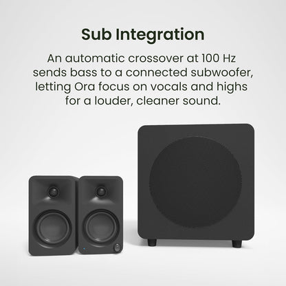 Kanto ORA 100W Powered Bi-amp Reference Desktop Computer Speakers w/Bluetooth 5.0 & USB-C | 100 Hz Crossover | Reference Quality Sound | Pair | Black
