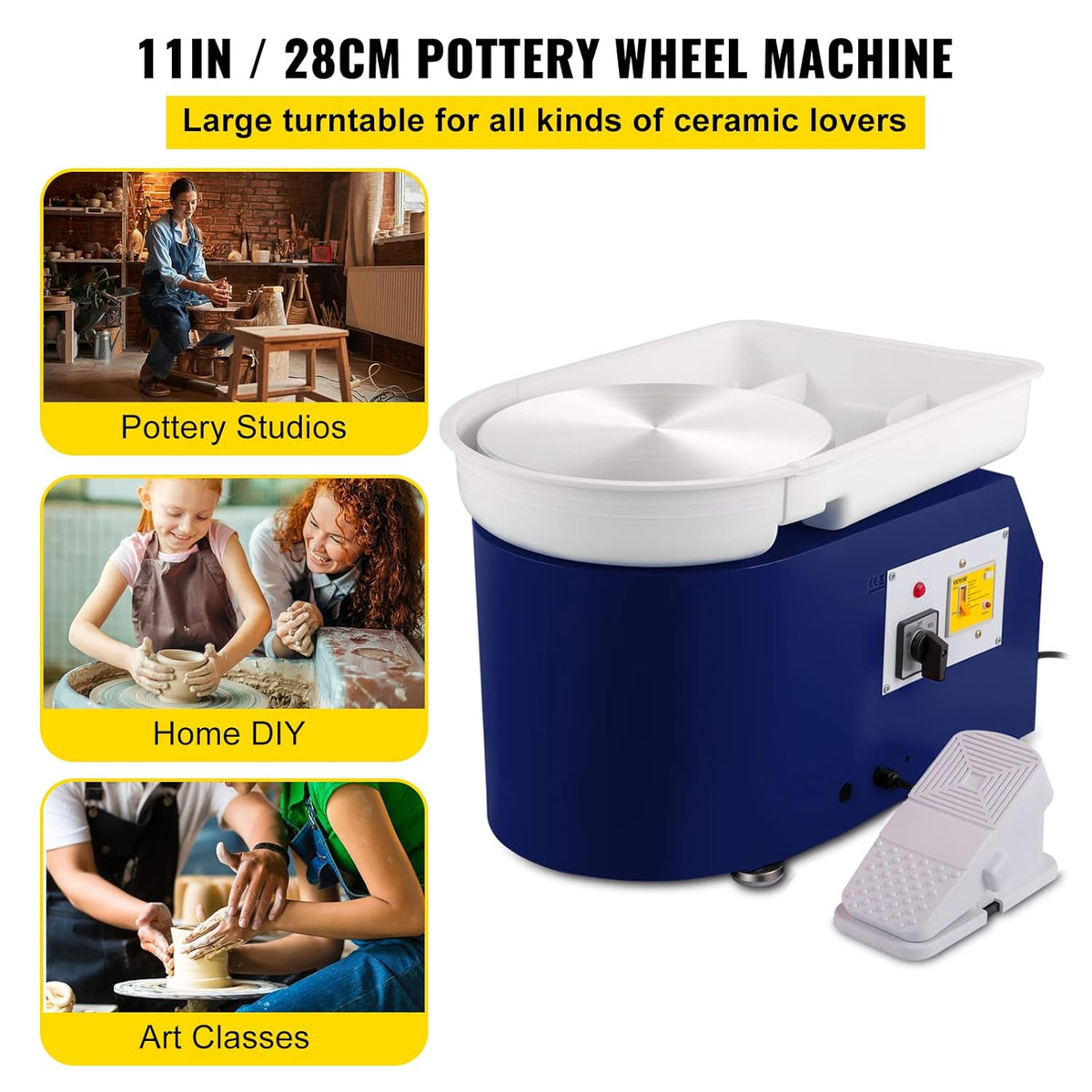 VEVOR Pottery Disc 350 W Ceramic Wheel Machine 220 V Electric Pottery Disc 28 cm Foot Pedal Setting 60 dB Turntable Pottery Artwork DIY Crafts 300 rpm - QUORE