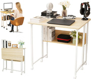 Computertafel - Computerbureau - Laptoptafel - Inklapbaar Kleine Tafel - Werktafel - Bijzettafel - met Wieltjes - Opvouwbare - IndustriëLe Stijl - voor - Thuis - Kantoor - 80 x 58 x 79 cm - Esdoornkleur