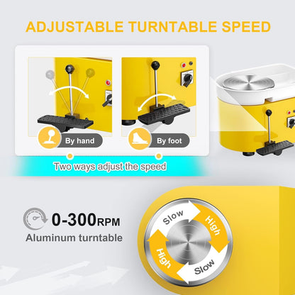 Elektrisch Aardewerkwiel, 25 cm Pedaal Pottenbakkersschijf met Afneembare ABS Basis en Draaitafel Draaitafel Klei Tool voor Keramiek DIY DIY DIY