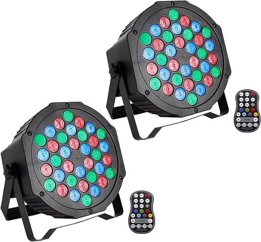 UKing 2PCS Rechargeable LED PAR Battery, RGB 36 LED Stage Light DMX7CH, Party Light 7 Modes Light Effects with Remote Control for DJ Disco Wedding Christmas Stage Lighting - QUORE