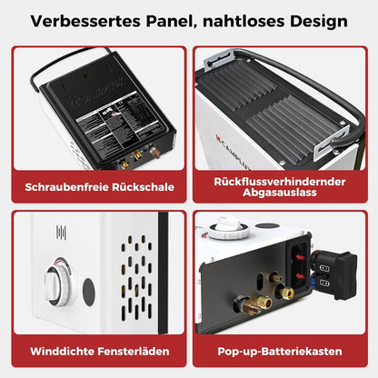 CAMPLUX First Gasdoorstroomboiler, 5 liter, met handgreep, LPG, 50 mbar, voor camperuitstapjes, campingdouche, F5-DE