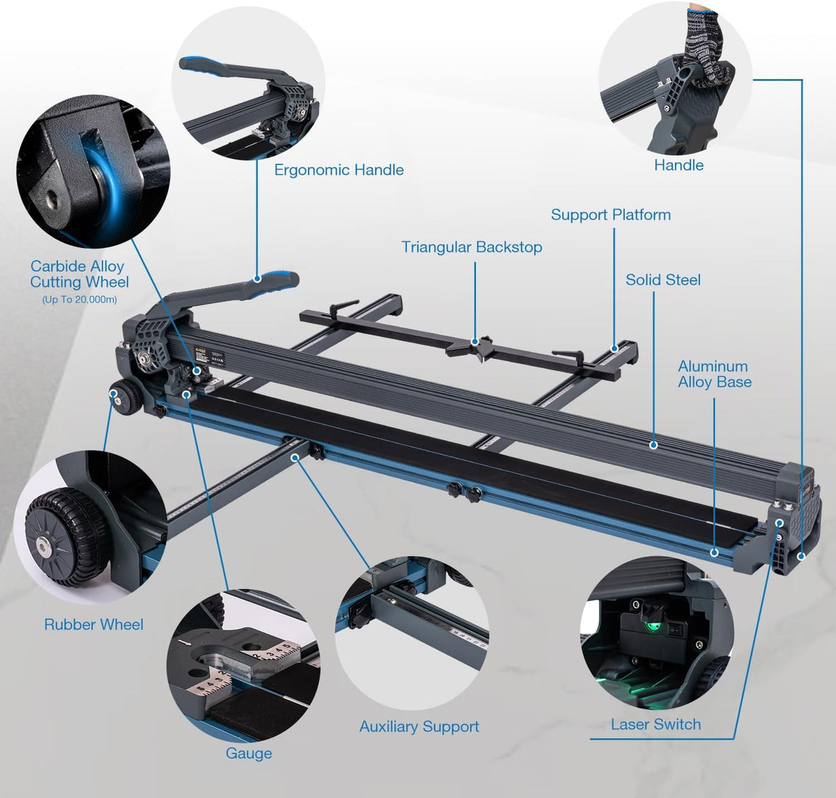 KATSU Tools Professionele handmatige tegelsnijder 48 inch 1200 mm - aluminiumlegering -lasergids - rubberen wielen - gemakkelijk verplaatsen - precisie snijden grote muur vloer porseleinen tegel