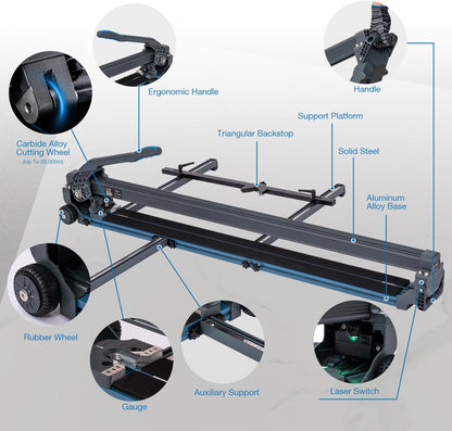 KATSU Tools Professionele handmatige tegelsnijder 48 inch 1200 mm - aluminiumlegering -lasergids - rubberen wielen - gemakkelijk verplaatsen - precisie snijden grote muur vloer porseleinen tegel