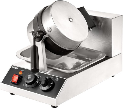 VEVOR Ronde wafelijzer wafel 1300 W, contactgrill Belgisch wafelijzer 4 stuks roestvrij staal wafelautomaat incl. voedselclip & borstels & brandveilig handvat, voor cafés, restaurant enz.