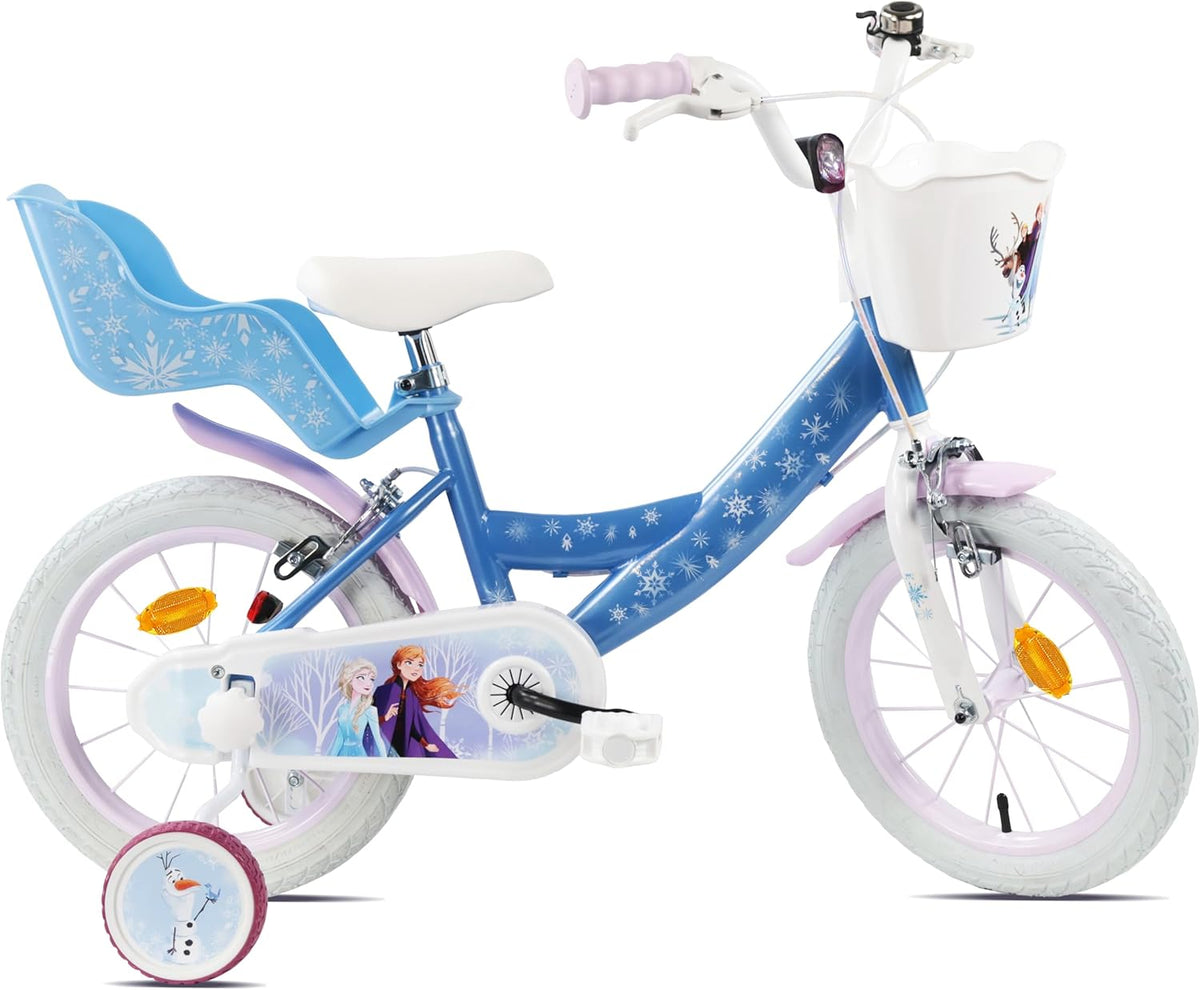 Meisje incl. fiets 14 inch voor kinderen, ijskoningin, Frozen + helm, blauw, 14 inch