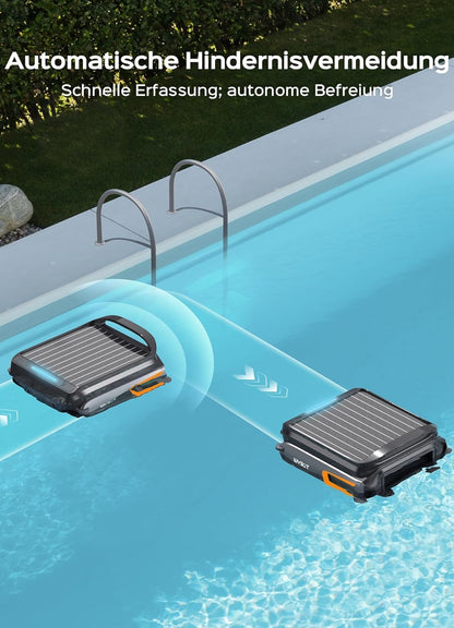WYBOT F1 Zwembad-skimmer op zonne-energie, zwembadrobot met accu, ultrastil, app-bediening, voor alle zwembaden, zwart oranje (oplader niet inbegrepen, zie speciale aanbieding)