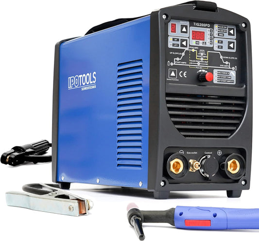 IPOTOOLS 200PD WIG lasapparaat DC - TIG TIG TIG lasapparaat 200 amper volledig digitaal inverter lasapparaat met HF-ontsteking, pulsfunctie, MMA, IGBT, 32-bit microprocessor, 7 jaar garantie