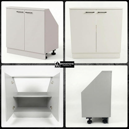 INNOVAHOME Knee Shelter Cabinet 80 cm – Low Loft Cabinet for Angled Walls with Robust Structure 18 mm (Hull & Back Wall), Metal Handles and Adjustable Legs – Polar White - QUORE